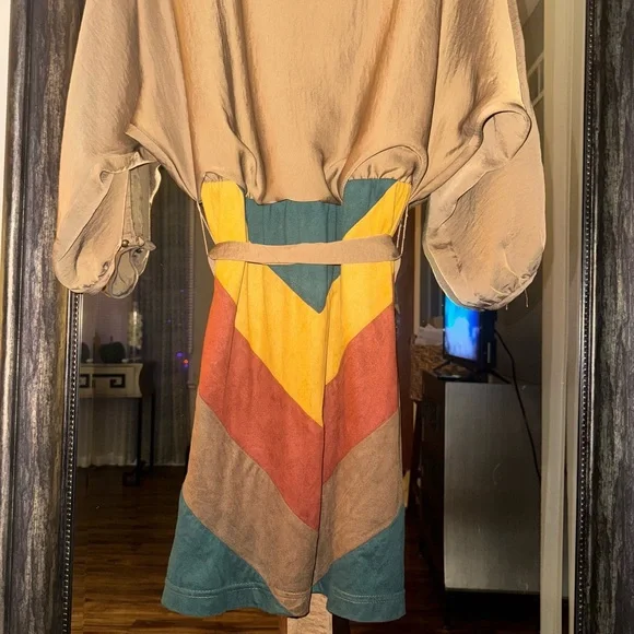 Uncle Frank Tan Textured Patchwork Dress - Picture 5 of 8